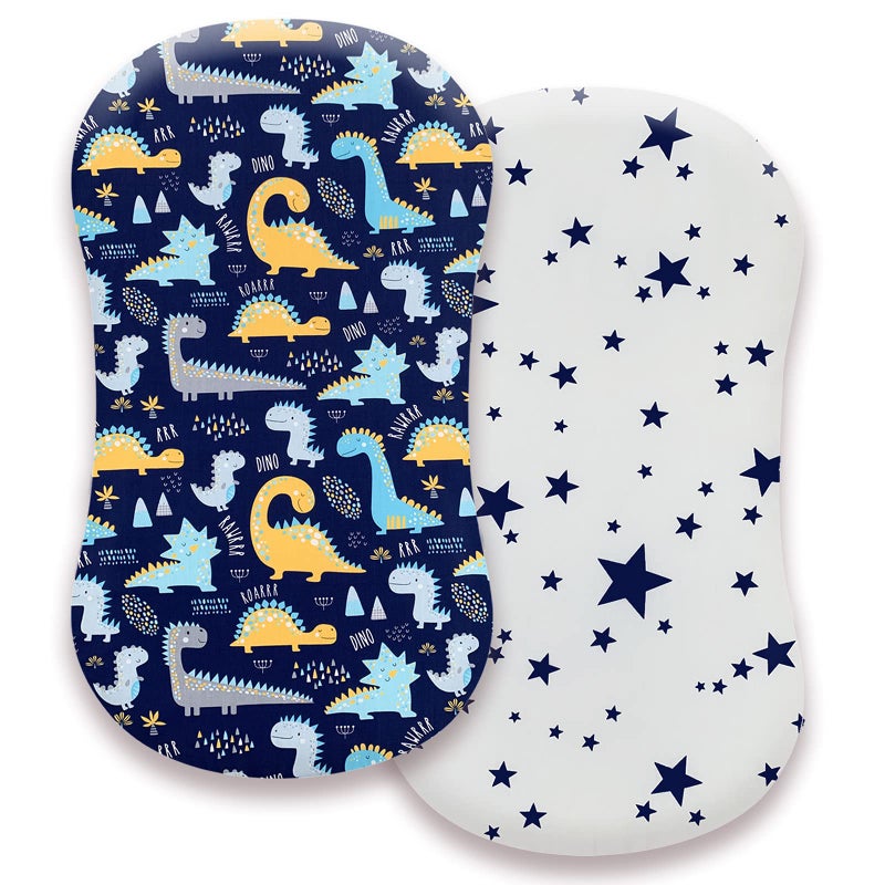 AMROSE Premium Cotton Bassinet Sheets Compatible with Halo Bassinest Swivel Sleeper 2 Pack Sheets Set for Baby Boys Soft Breathable Safe Dinosaur  Stars
