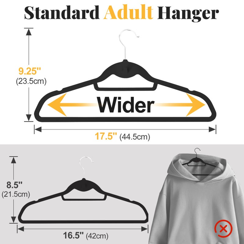 UEAKPIC Velvet Felt Stackable Hangers 50 Pack, Non Slip, with 360Â° Swivel Hook, Ultra Thin and Space Saving for Suits, Shirts, Coats, 15Lbs Capacity Heavy Duty, Black - Image 3