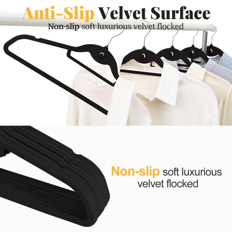 UEAKPIC Velvet Felt Stackable Hangers 50 Pack, Non Slip, with 360Â° Swivel Hook, Ultra Thin and Space Saving for Suits, Shirts, Coats, 15Lbs Capacity Heavy Duty, Black - Image 5