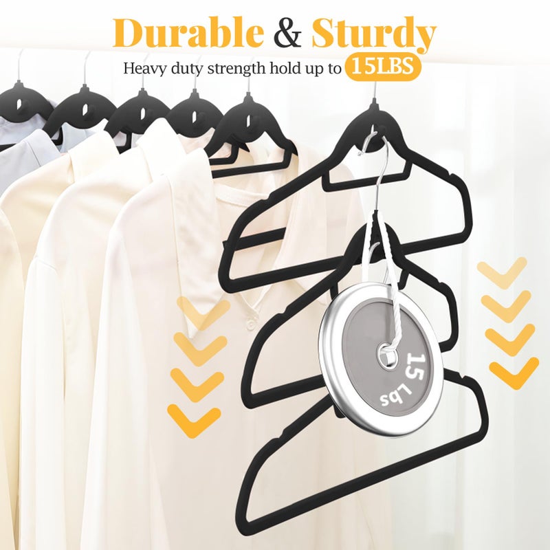 UEAKPIC Velvet Felt Stackable Hangers 50 Pack, Non Slip, with 360Â° Swivel Hook, Ultra Thin and Space Saving for Suits, Shirts, Coats, 15Lbs Capacity Heavy Duty, Black - Image 2