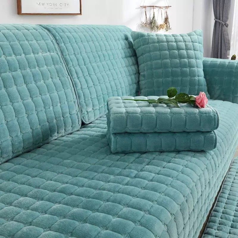 Winter Non-Slip Thick Plush Sofa Cover Set Square-Green 