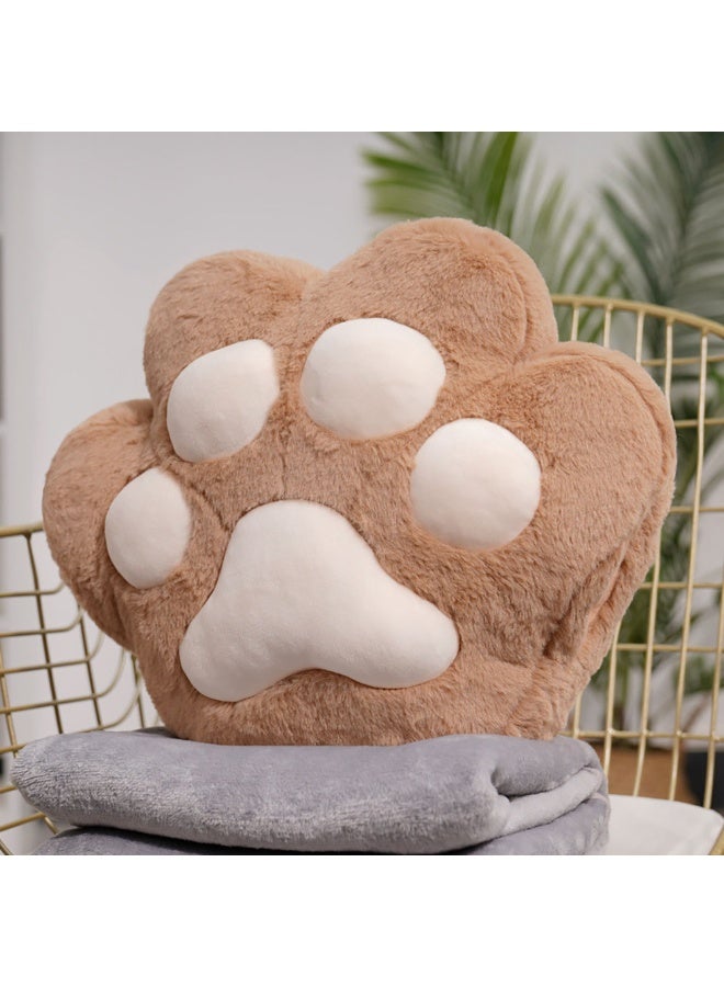 Cute Cat Paw Throw Pillow and Blanket Set, Plush Blanket and Cat Paw Pillow with Hand Warmer Design, Perfect for Nap, Travel, Camping, Home and Office (Coffee)  - Image 1