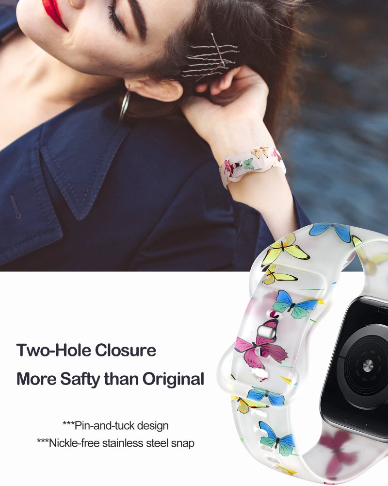 Witzon Cute Transparent Band Compatible with Apple Watch Band 38mm 40mm 41mm 42mm 44mm 45mm 46mm 49mm Women,Soft Silicone Sport Strap for iWatch Series 11 10 9 8 7 6 5 4 3 2 1 Ultra SE, Butterflies - Image 3