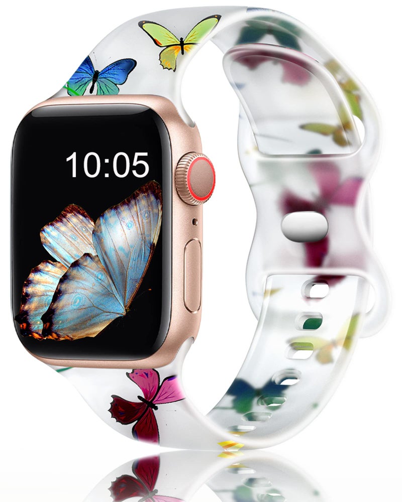 Witzon Cute Transparent Band Compatible with Apple Watch Band 38mm 40mm 41mm 42mm 44mm 45mm 46mm 49mm Women,Soft Silicone Sport Strap for iWatch Series 11 10 9 8 7 6 5 4 3 2 1 Ultra SE, Butterflies - Image 1