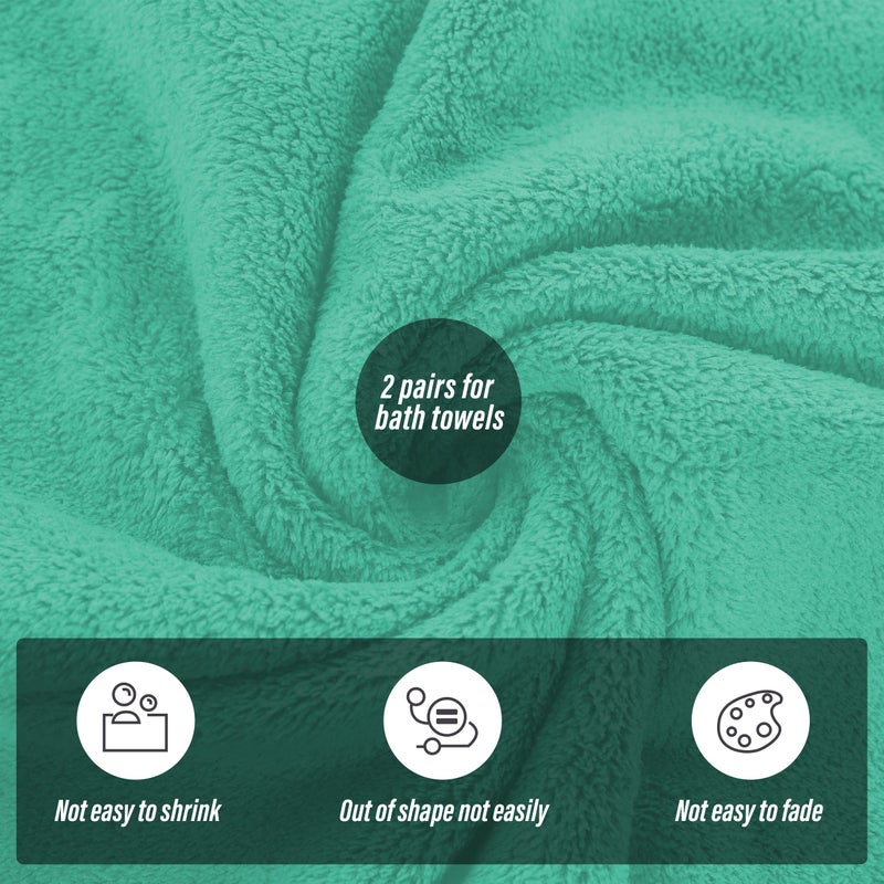 MOONQUEEN 2 Pack Premium Bath Towel Set - Quick Drying - Microfiber Coral Velvet Highly Absorbent Towels - Multipurpose Use as Bath Fitness, Bathroom, Shower, Sports, Yoga Towel (Aqua Green) - Image 4