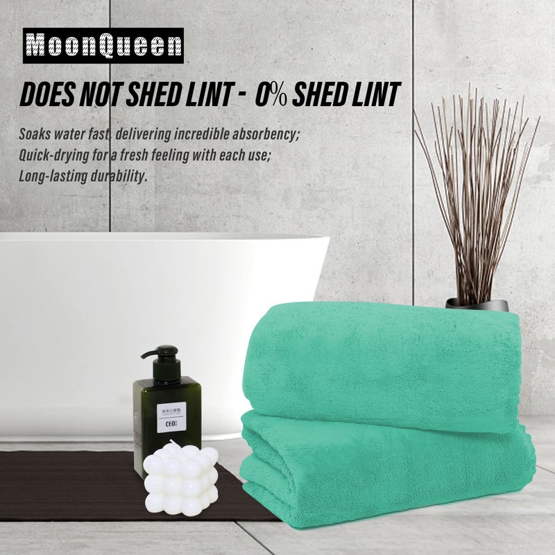 MOONQUEEN 2 Pack Premium Bath Towel Set - Quick Drying - Microfiber Coral Velvet Highly Absorbent Towels - Multipurpose Use as Bath Fitness, Bathroom, Shower, Sports, Yoga Towel (Aqua Green) - Image 3