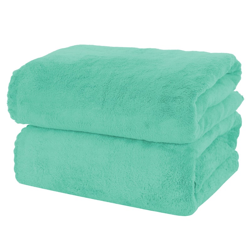 MOONQUEEN 2 Pack Premium Bath Towel Set - Quick Drying - Microfiber Coral Velvet Highly Absorbent Towels - Multipurpose Use as Bath Fitness, Bathroom, Shower, Sports, Yoga Towel (Aqua Green) - Image 1