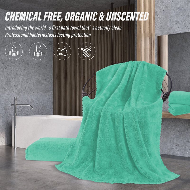 MOONQUEEN 2 Pack Premium Bath Towel Set - Quick Drying - Microfiber Coral Velvet Highly Absorbent Towels - Multipurpose Use as Bath Fitness, Bathroom, Shower, Sports, Yoga Towel (Aqua Green) - Image 5