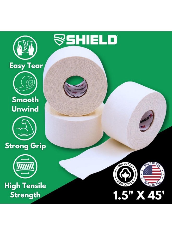 SHIELD | Athletic Tape 32 Pack Bulk- 1.5 Inches x 15 Yards - Made in USA Easy Tear, Rigid, No Residue. Sports Medicine - Athletes, Medical, Therapy, Athletic Trainers: Ankles Wrists Fingers (White) - Image 1