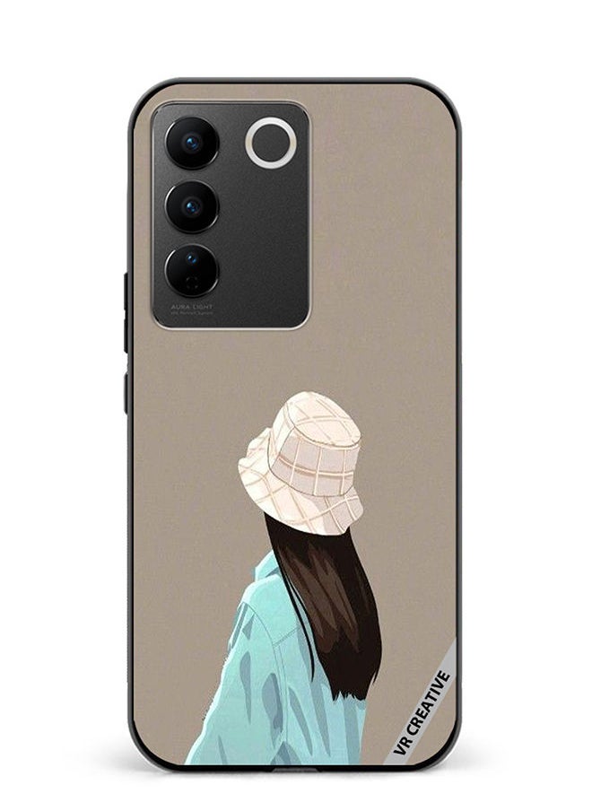 VR CREATIVE Protective Case Cover For Vivo V27 Pro Brown Hat Girl Design Multicolour  - Image 1