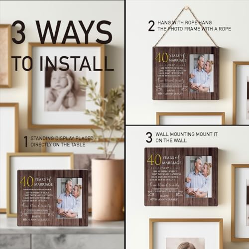 IAXIC 40th Anniversary Picture Frame, 40th Wedding Anniversary for Her Him Couple Husband Wife, Happy Wedding Decorations for Wall Desk Tabletop Shelf, 40 Years Gift Ideas - Image 5