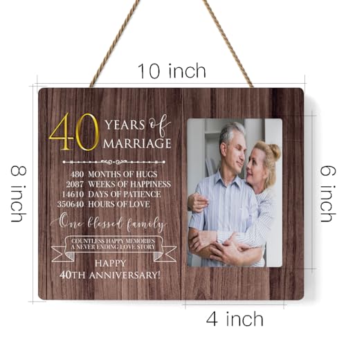 IAXIC 40th Anniversary Picture Frame, 40th Wedding Anniversary for Her Him Couple Husband Wife, Happy Wedding Decorations for Wall Desk Tabletop Shelf, 40 Years Gift Ideas - Image 2