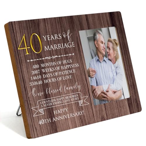 IAXIC 40th Anniversary Picture Frame, 40th Wedding Anniversary for Her Him Couple Husband Wife, Happy Wedding Decorations for Wall Desk Tabletop Shelf, 40 Years Gift Ideas - Image 1