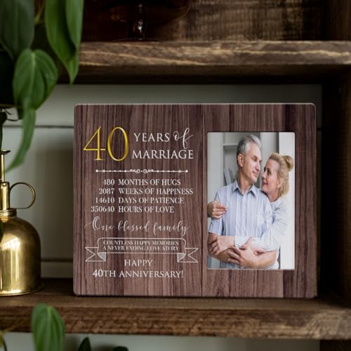 IAXIC 40th Anniversary Picture Frame, 40th Wedding Anniversary for Her Him Couple Husband Wife, Happy Wedding Decorations for Wall Desk Tabletop Shelf, 40 Years Gift Ideas - Image 4