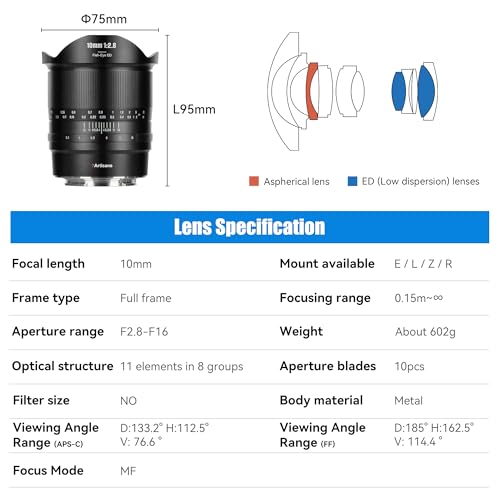 7artisans 10mm F2.8 II Full Frame Ultra Wide Angle Fisheye Lens 185°Manual Focus for Sony E-Mount Mirrorless Cameras A7/A7R/A7S/A7II/A7RII/A7SII/A9/A7RIII/A7III/A7RIV/A9II/A7SIII/A7C/A1 - Image 5