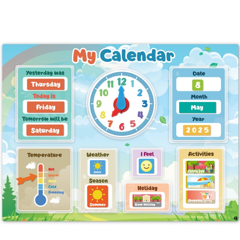 Inamio Magnetic Kids Calendar for Learning - Classroom, Preschool Magnet Calendar for Kids - Days of the Week Chart for Toddlers - Today, Monthly and Weather - Image 1