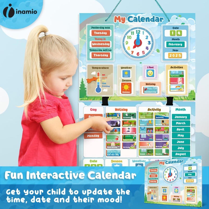 Inamio Magnetic Kids Calendar for Learning - Classroom, Preschool Magnet Calendar for Kids - Days of the Week Chart for Toddlers - Today, Monthly and Weather - Image 2
