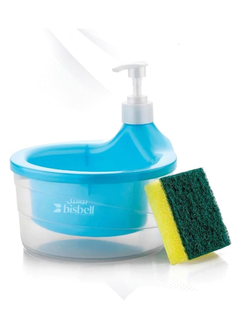 بيسبل موزع صابون الأطباق 2 في 1 من BISBELL مع إسفنجة تنظيف، BB2070، تصميم صغير الحجم وموفر للمساحة - Image 1