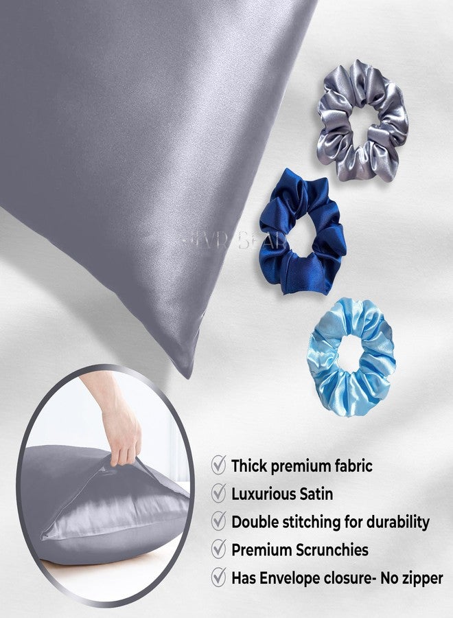 SILVR BEAR Premium Satin Pillow Covers + 3 Scrunchies | Aesthetic Pillowcase - Standard - 18 x 27 inches | Great for Hair and Skin | Combo Pack (Silver Gray, Satin) - Image 3