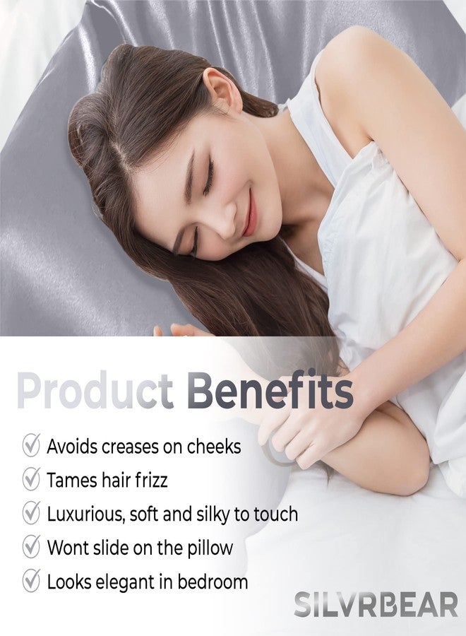SILVR BEAR Premium Satin Pillow Covers + 3 Scrunchies | Aesthetic Pillowcase - Standard - 18 x 27 inches | Great for Hair and Skin | Combo Pack (Silver Gray, Satin) - Image 2