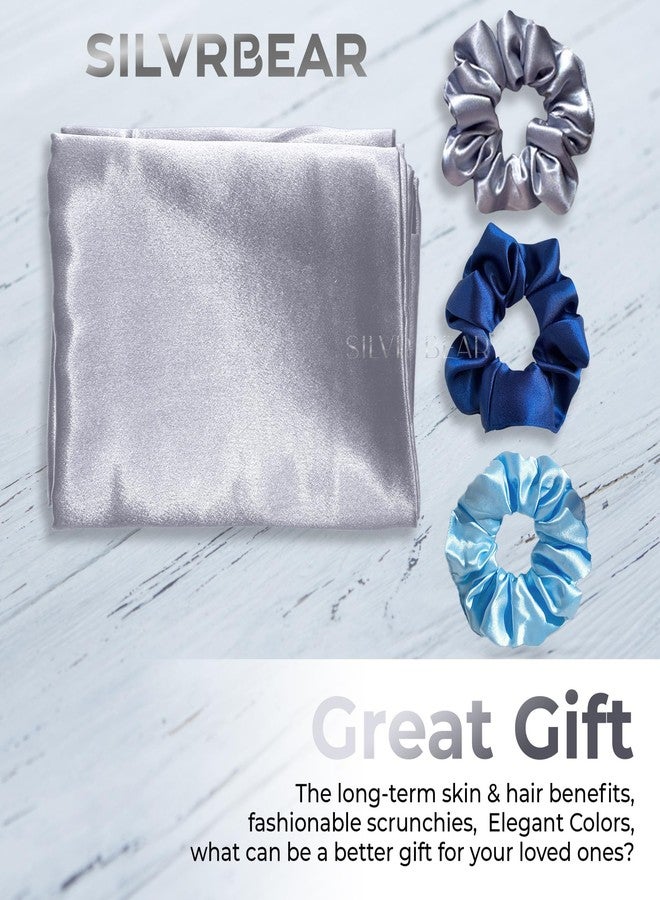 SILVR BEAR Premium Satin Pillow Covers + 3 Scrunchies | Aesthetic Pillowcase - Standard - 18 x 27 inches | Great for Hair and Skin | Combo Pack (Silver Gray, Satin) - Image 5