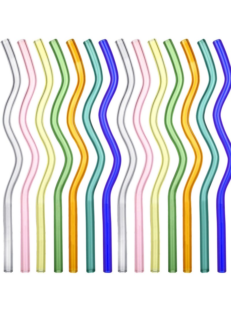 Generic - 14 Colorful Wavy Glass Straws Set, 8 x 200 mm Durable Borosilicate Straws for Beverages, Coffee, Milk, and Tea - Image 1
