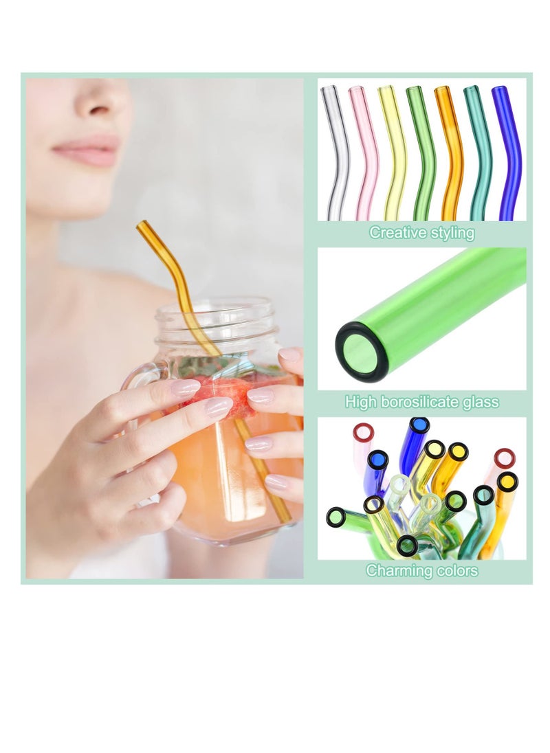 Generic - 14 Colorful Wavy Glass Straws Set, 8 x 200 mm Durable Borosilicate Straws for Beverages, Coffee, Milk, and Tea - Image 1