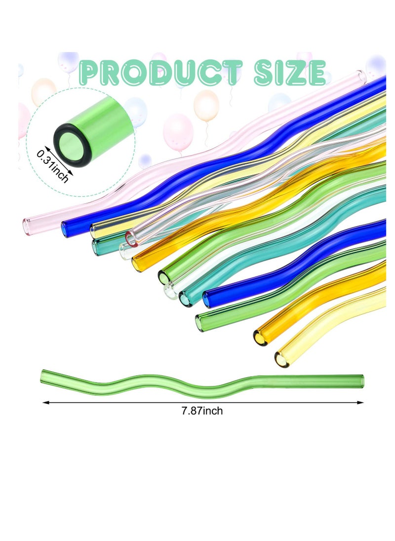Generic - 14 Colorful Wavy Glass Straws Set, 8 x 200 mm Durable Borosilicate Straws for Beverages, Coffee, Milk, and Tea - Image 1
