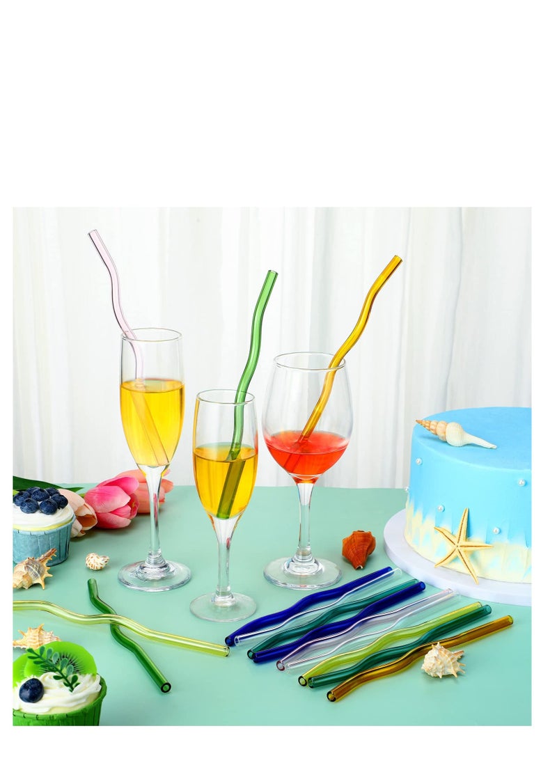 Generic - 14 Colorful Wavy Glass Straws Set, 8 x 200 mm Durable Borosilicate Straws for Beverages, Coffee, Milk, and Tea - Image 1