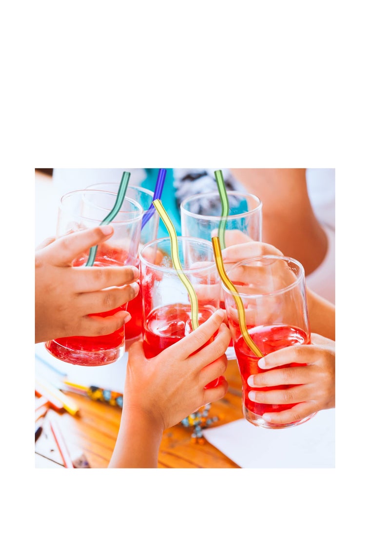 Generic - 14 Colorful Wavy Glass Straws Set, 8 x 200 mm Durable Borosilicate Straws for Beverages, Coffee, Milk, and Tea - Image 1