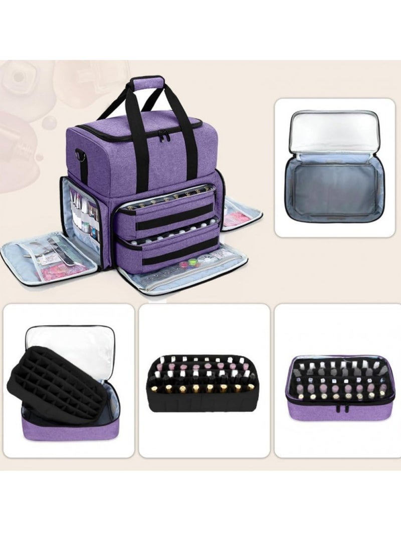 general New big nail polish portable bag multi-compartment nail polish shoulder portable 70 bottles cosmetic bag storage bag (purple) - Image 3