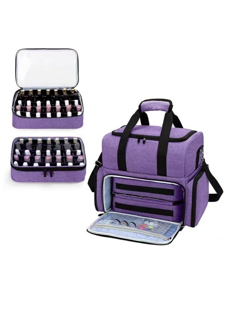 general New big nail polish portable bag multi-compartment nail polish shoulder portable 70 bottles cosmetic bag storage bag (purple) - Image 4