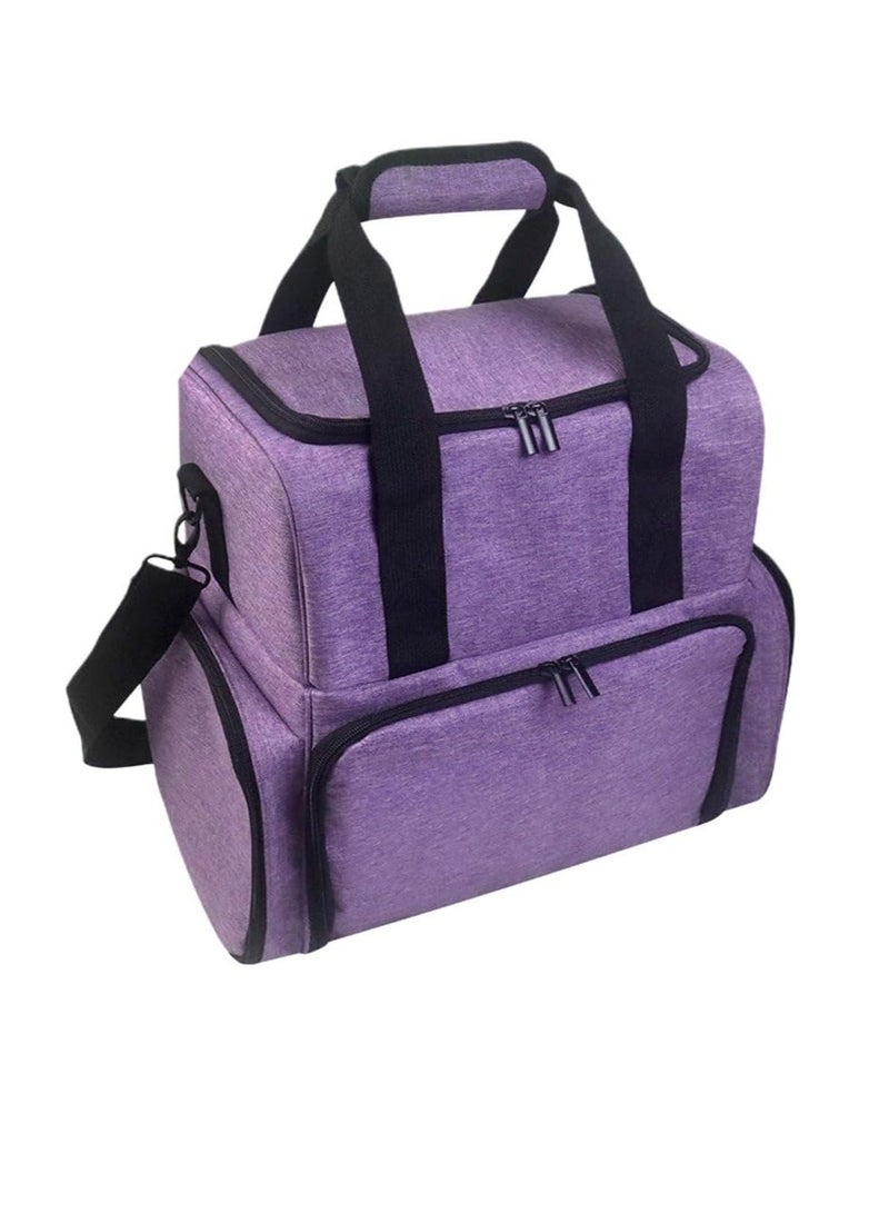 general New big nail polish portable bag multi-compartment nail polish shoulder portable 70 bottles cosmetic bag storage bag (purple) - Image 1