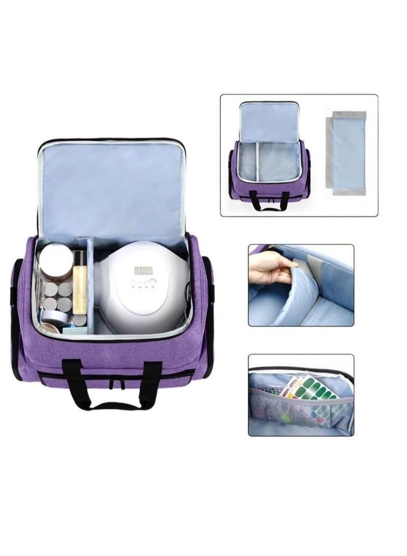 general New big nail polish portable bag multi-compartment nail polish shoulder portable 70 bottles cosmetic bag storage bag (purple) - Image 5