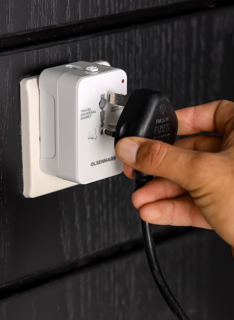 أولسنمارك Olsenmark Travel Universal Socket-OMES1885 / with Type C and 2 USB Ports/ Surge Protector, International Travel Adapter with Maximum Current of 10A. 2500 Watts/ White Color - Image 5