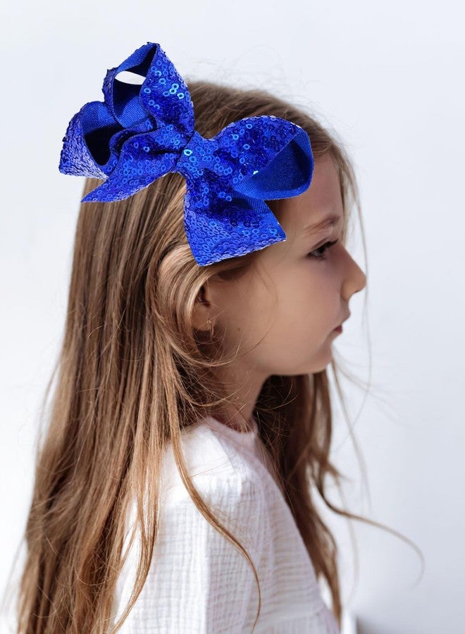 Jeffan 2 PCS 6 Inches Sequins Large Bows Alligator Hair Clip Hair Barrettes Accessories for Women Teens Girls Kids (Royal Blue) - Image 5