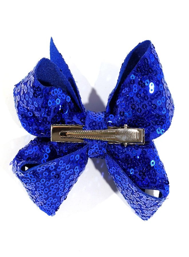 Jeffan 2 PCS 6 Inches Sequins Large Bows Alligator Hair Clip Hair Barrettes Accessories for Women Teens Girls Kids (Royal Blue) - Image 4