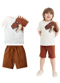 Al Aoyama Boy Clothing Summer dinosaur Outfits Toddler Short Sets Cotton T-Shirt and Pants 2-Piece  - Image 1