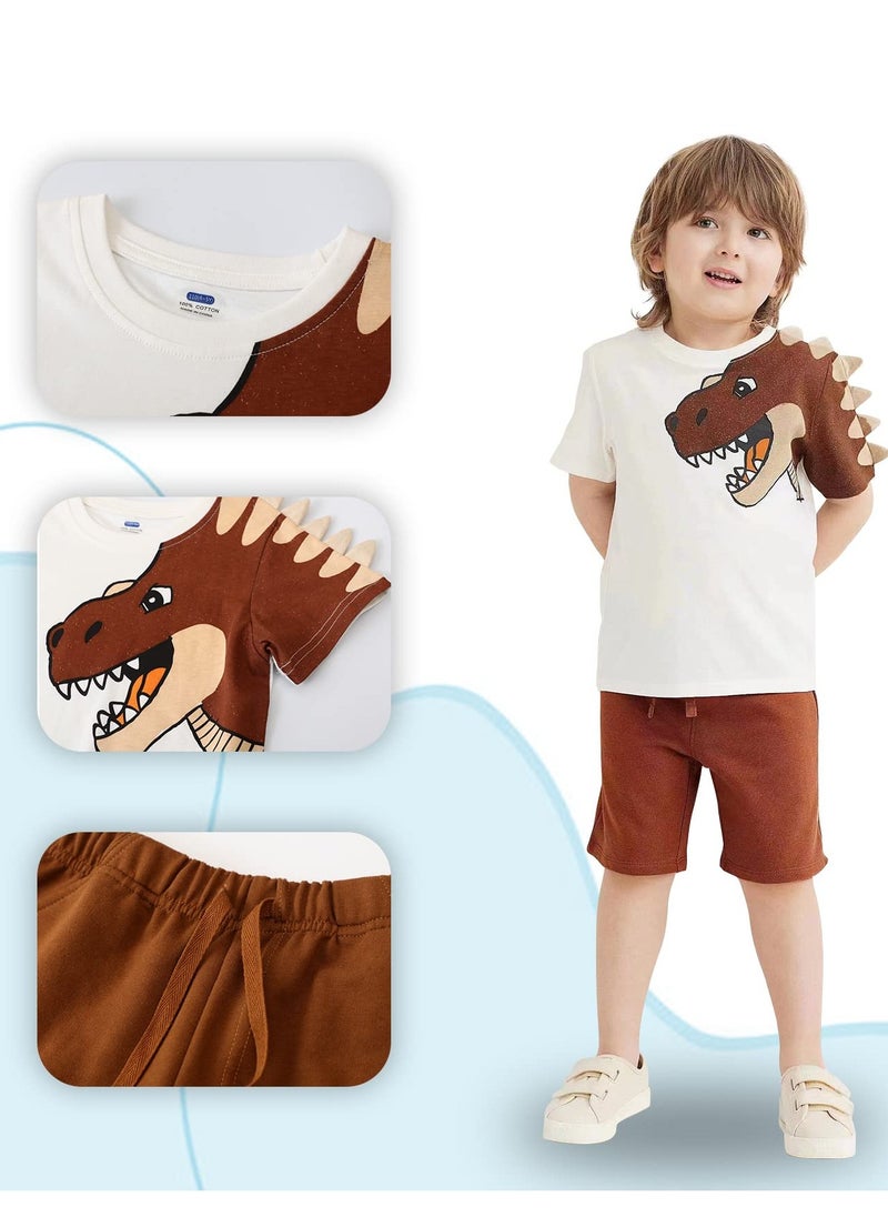 Al Aoyama Boy Clothing Summer dinosaur Outfits Toddler Short Sets Cotton T-Shirt and Pants 2-Piece  - Image 3