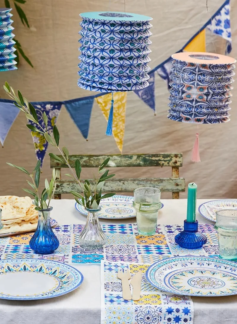 توكينج تيبلز Moroccan Souk Tile Blue Table Runner - 2m