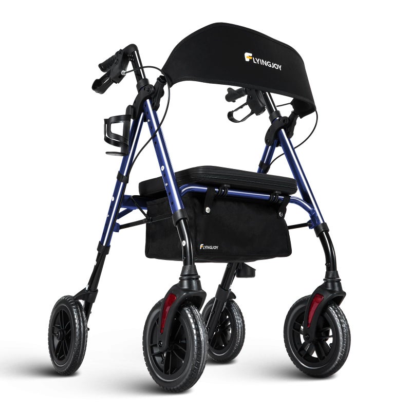 FlyingJoy Lightweight Rollator Walker with Seat & Backrest - Foldable Mobility Aid for Seniors, 8" Airless Tires, Adjustable Height, Brake, Large Storage Bag,300 lbs Capacity, 4 Wheel Rolling Walkers for Adults - Image 1