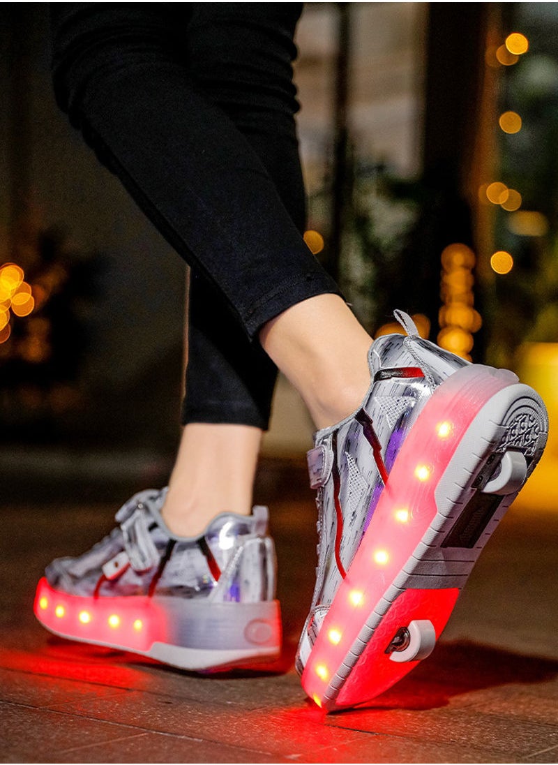 USB Chargable LED Light Up Roller Shoes Wheeled Skate Sneaker Shoes for Boys Girls Kids
