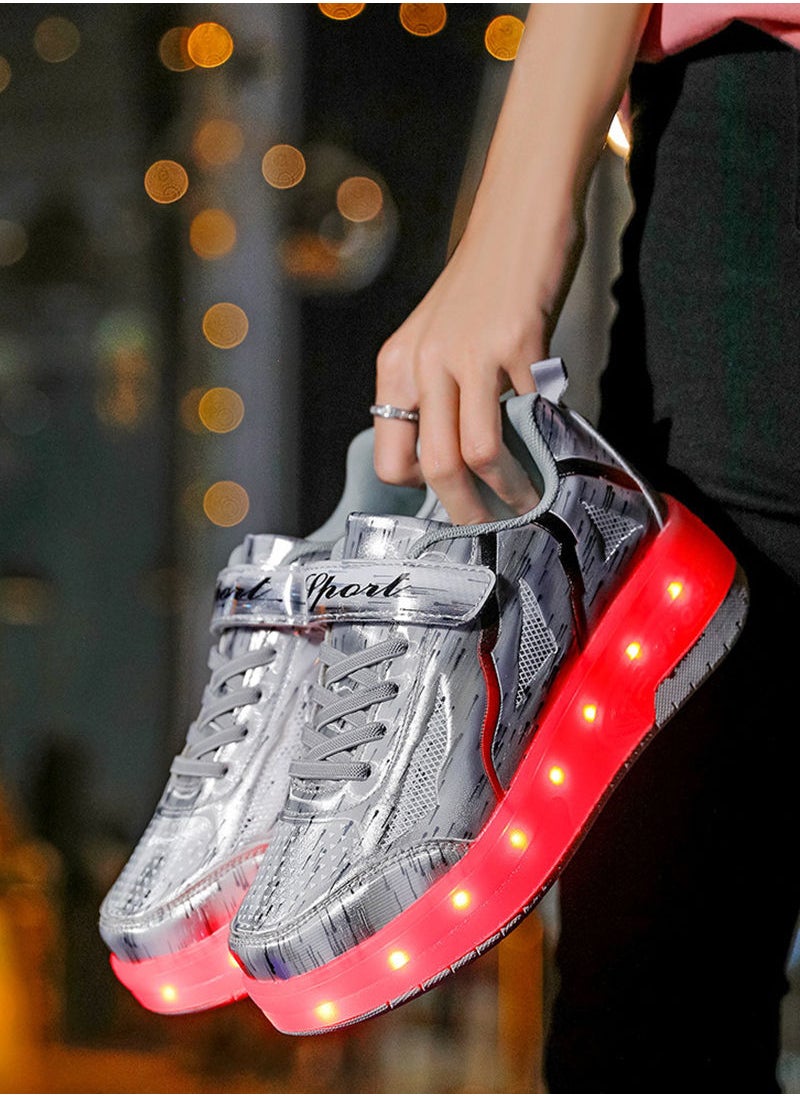 USB Chargable LED Light Up Roller Shoes Wheeled Skate Sneaker Shoes for Boys Girls Kids