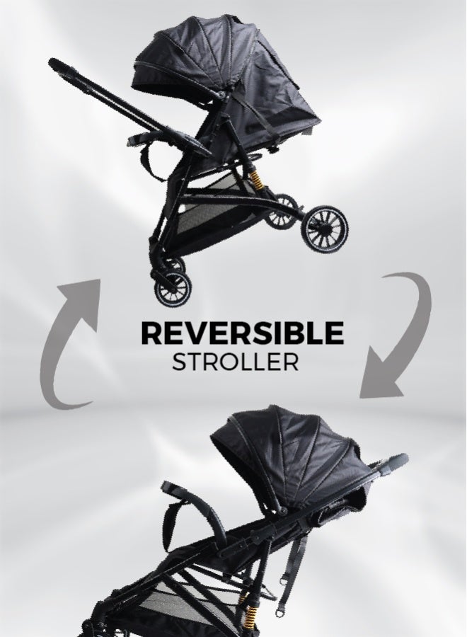 Zenito Lightweight 6.5 kg Reversible Baby Stroller, Two-Way Push Travel Stroller with One-Hand Fold, Adjustable Seat & Canopy, Shock-Absorbing Wheels, 5-Point Safety Harness & Large Basket, 0-36 Months | Grey - Image 2