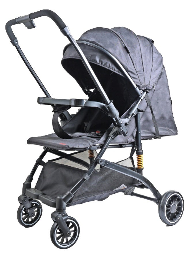 Zenito Lightweight 6.5 kg Reversible Baby Stroller, Two-Way Push Travel Stroller with One-Hand Fold, Adjustable Seat & Canopy, Shock-Absorbing Wheels, 5-Point Safety Harness & Large Basket, 0-36 Months | Grey - Image 1