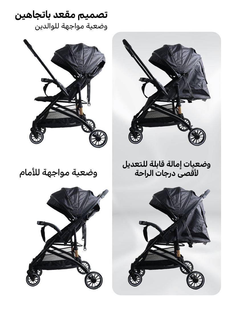 زينيث عربة أطفال بمقبض قابل للعكس، مزودة بمظلة واسعة جدًا، ومقعد قابل للإمالة، مصنوعة من قماش قابل للتنفس، خفيفة الوزن ومدمجة وسهلة الطي، عربة سفر مناسبة للرضّع والأطفال الصغار، قابلة للطي بيد واحدة وصديقة لكابينة الطائرة – باللون الرمادي. - Image 2