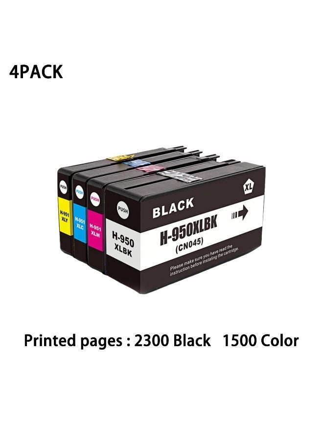 خراطيش حبر متوافقة 950XL 951XL عالية الإنتاجية بديلة لطابعات Officejet Pro 8610 8620 8600 8100 276dw 251dw (عبوة من 4، CMYK، أسود/سماوي/أرجواني/أصفر) - Image 1