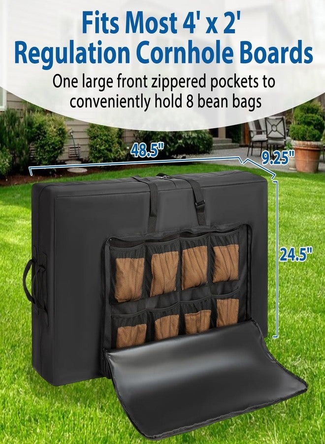 MERALIAN Cornhole Carrying Case Fits 4' x 2' Regulation Size Board, Heavy-Duty 600d Cornhole Board Bags with Reinforced Protection, Extra Pockets for Beanbags and Double Handles.(A-black) - Image 3