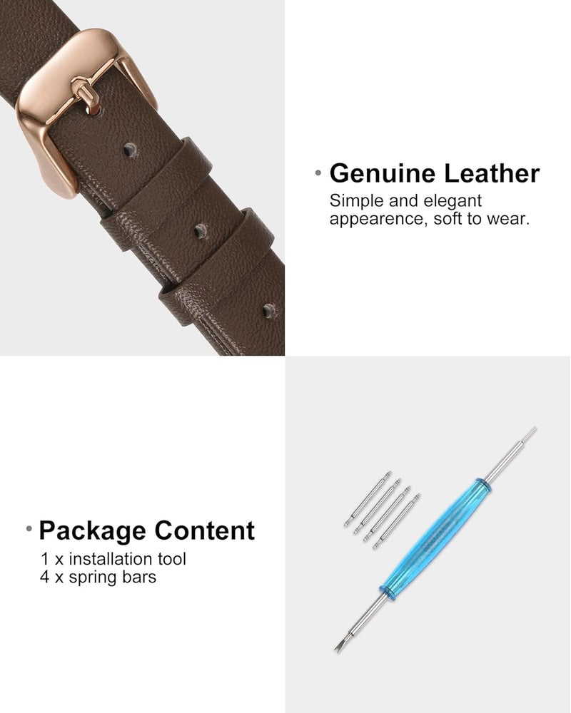 QUARKZMAN Leather Watch Strap Watch Leather Strap Watch Straps Flat Thin Elegant Leather Watch Strap Buckle for Smartwatch Men Women Men Women - Image 3