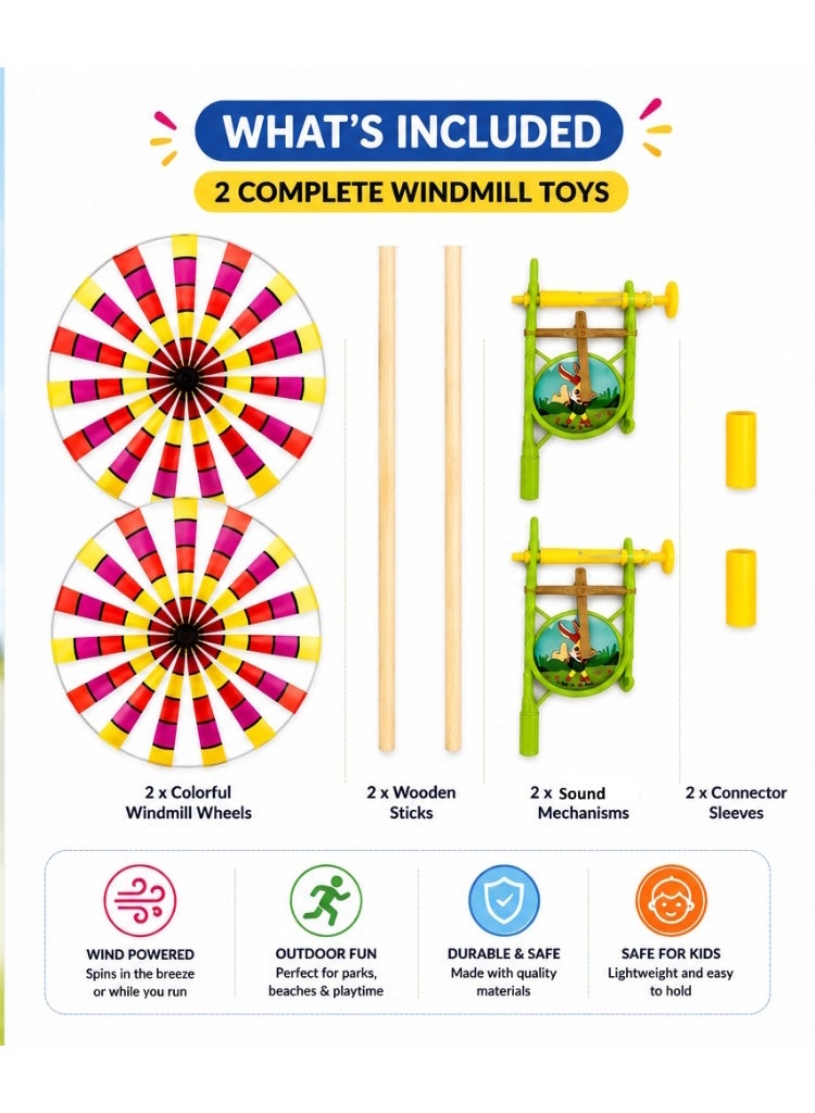 JOLLITY LLC 2 PCS Colorful Pinwheel Windmill Toy with Plastic Stick | Wind Powered Outdoor Spinner | Garden, Park & Outdoor Play | Multicolor - Image 2